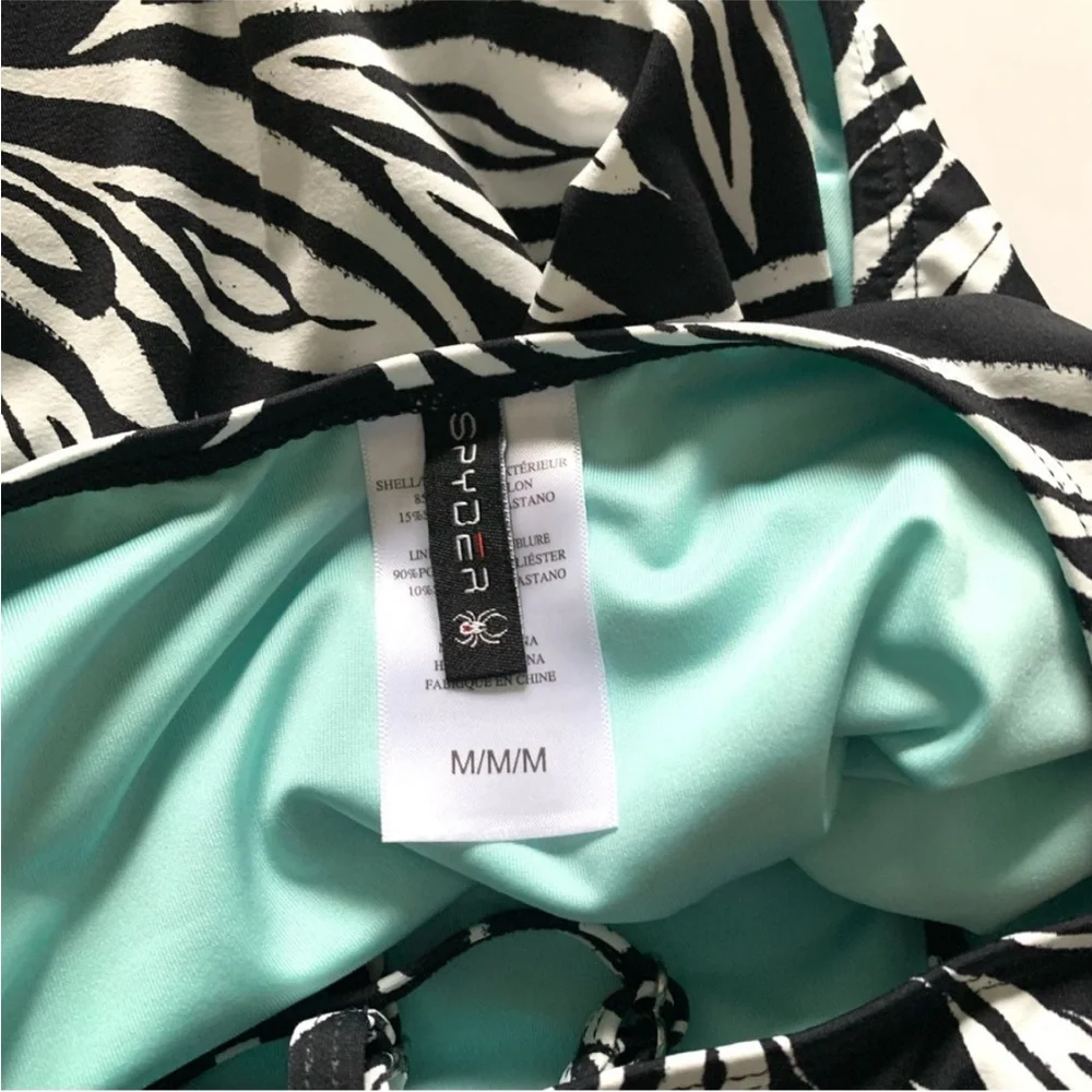 Spyder Women’s Swimsuit Black and White One Piece Strappy Back Size Medium NWT